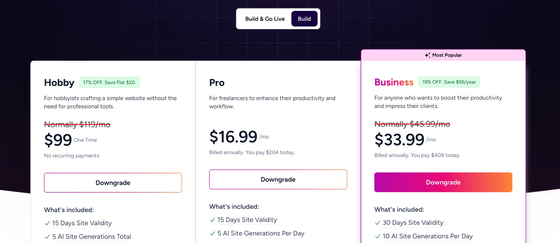 ZipWP Build plan pricing.