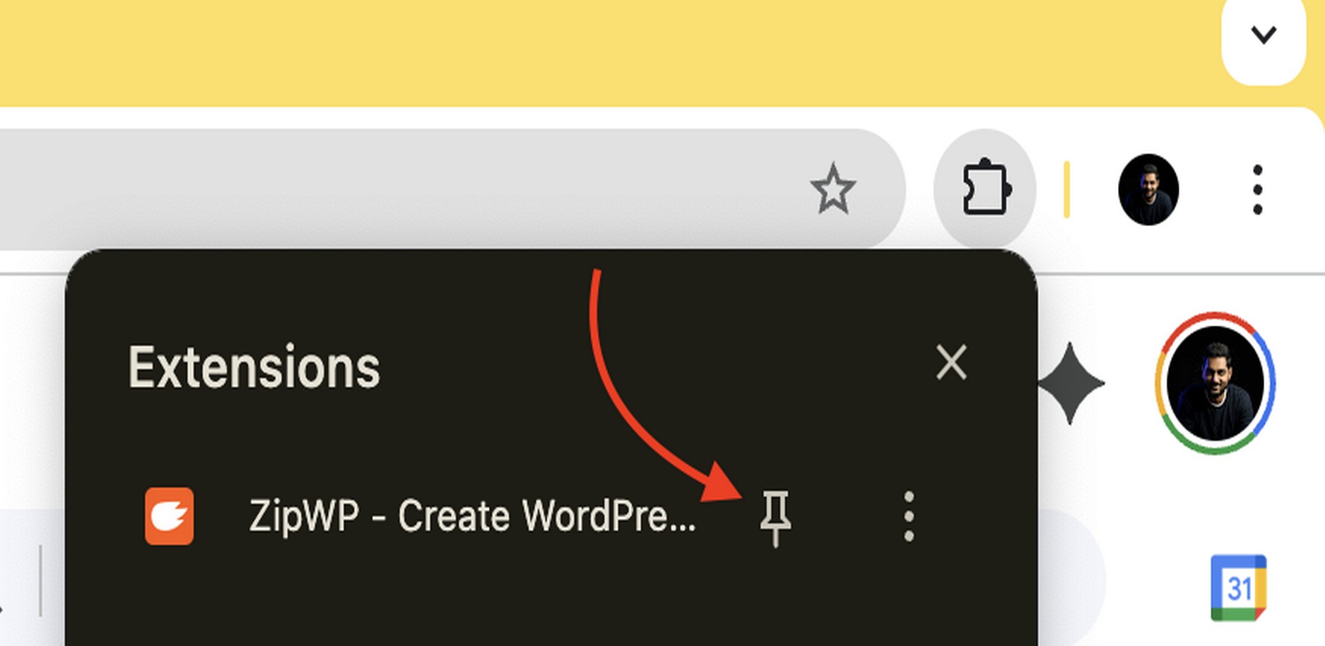 Pin the ZipWP Chrome extension to your Chrome browser.