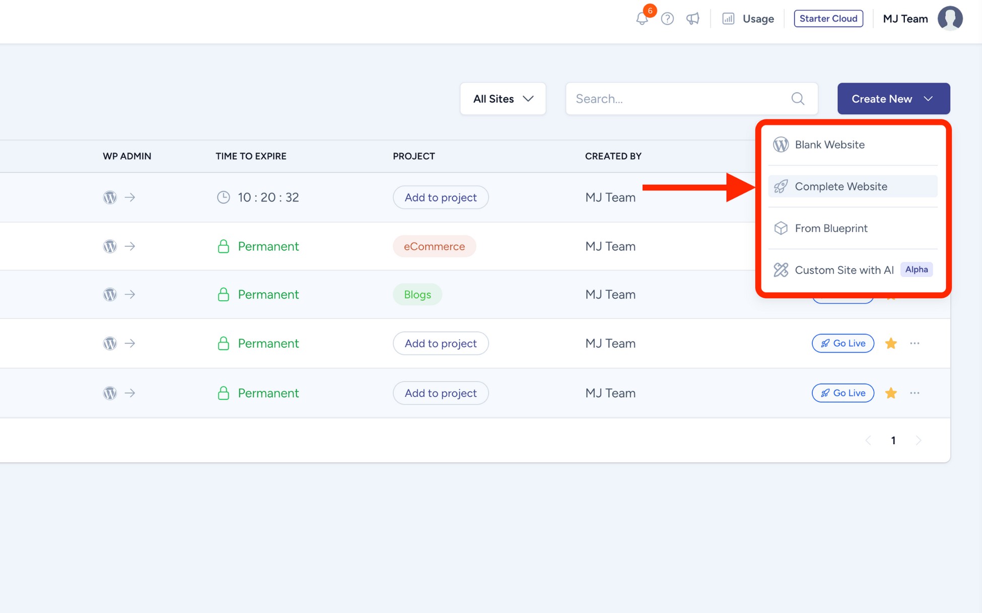 create a new site with zipwp