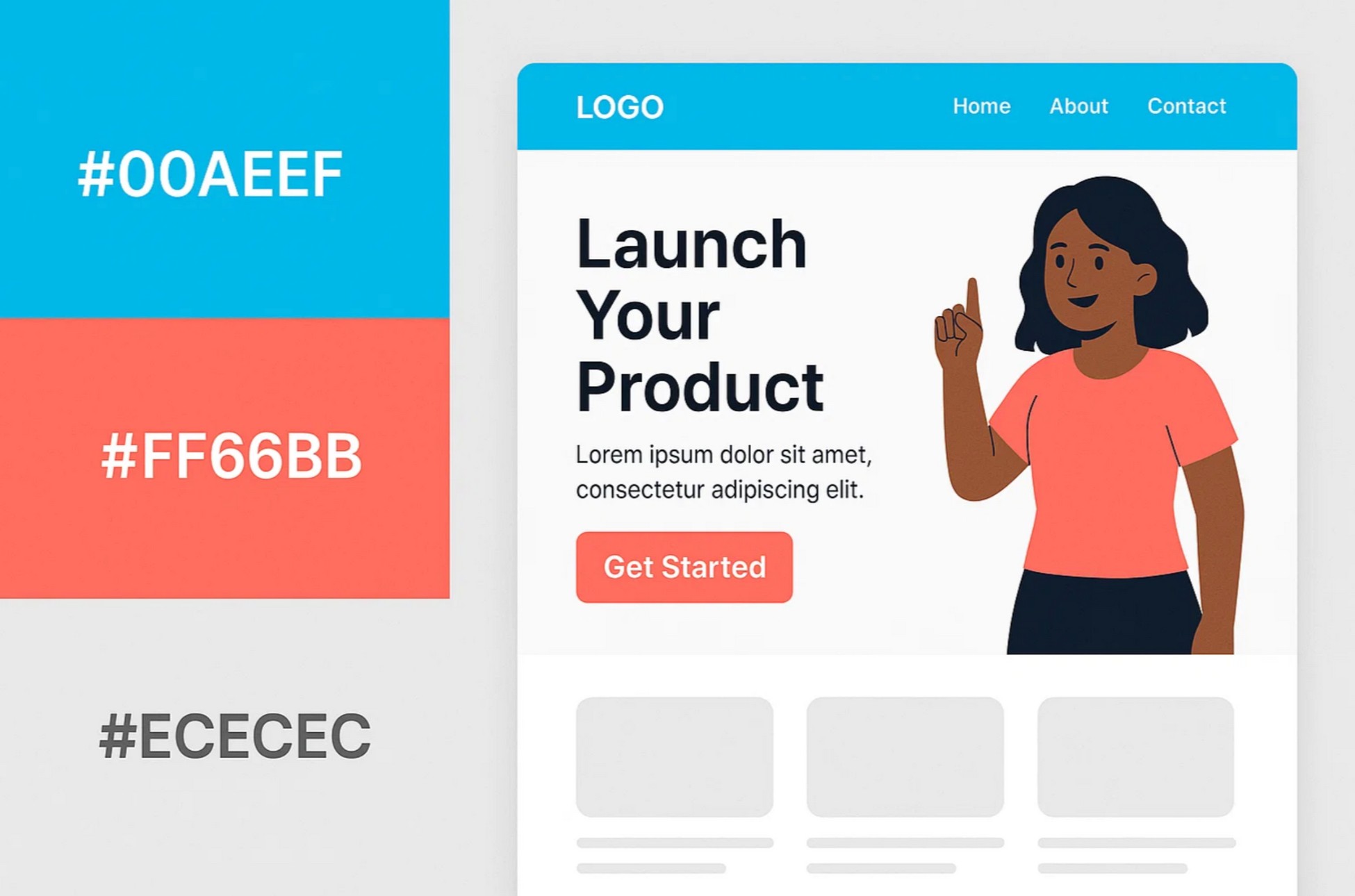 Sky Blue, Coral, and Light Gray