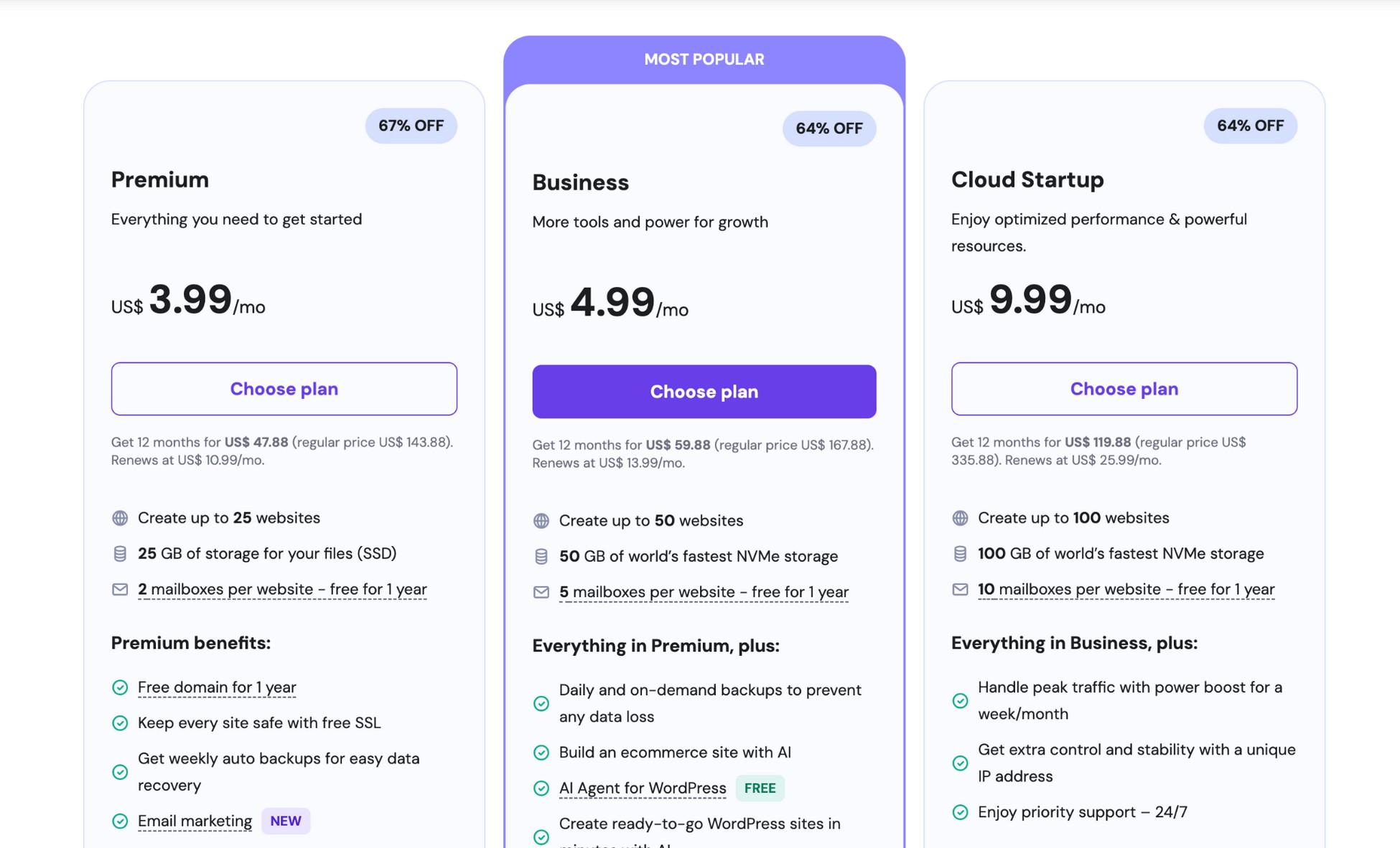 hostinger pricing page