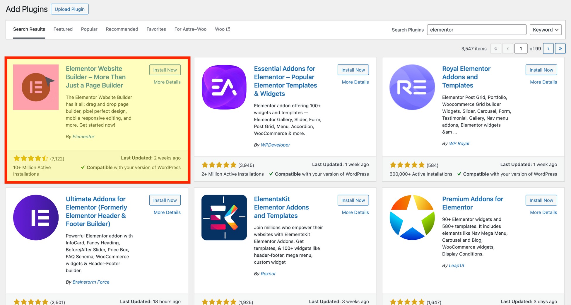 install elementor page builder