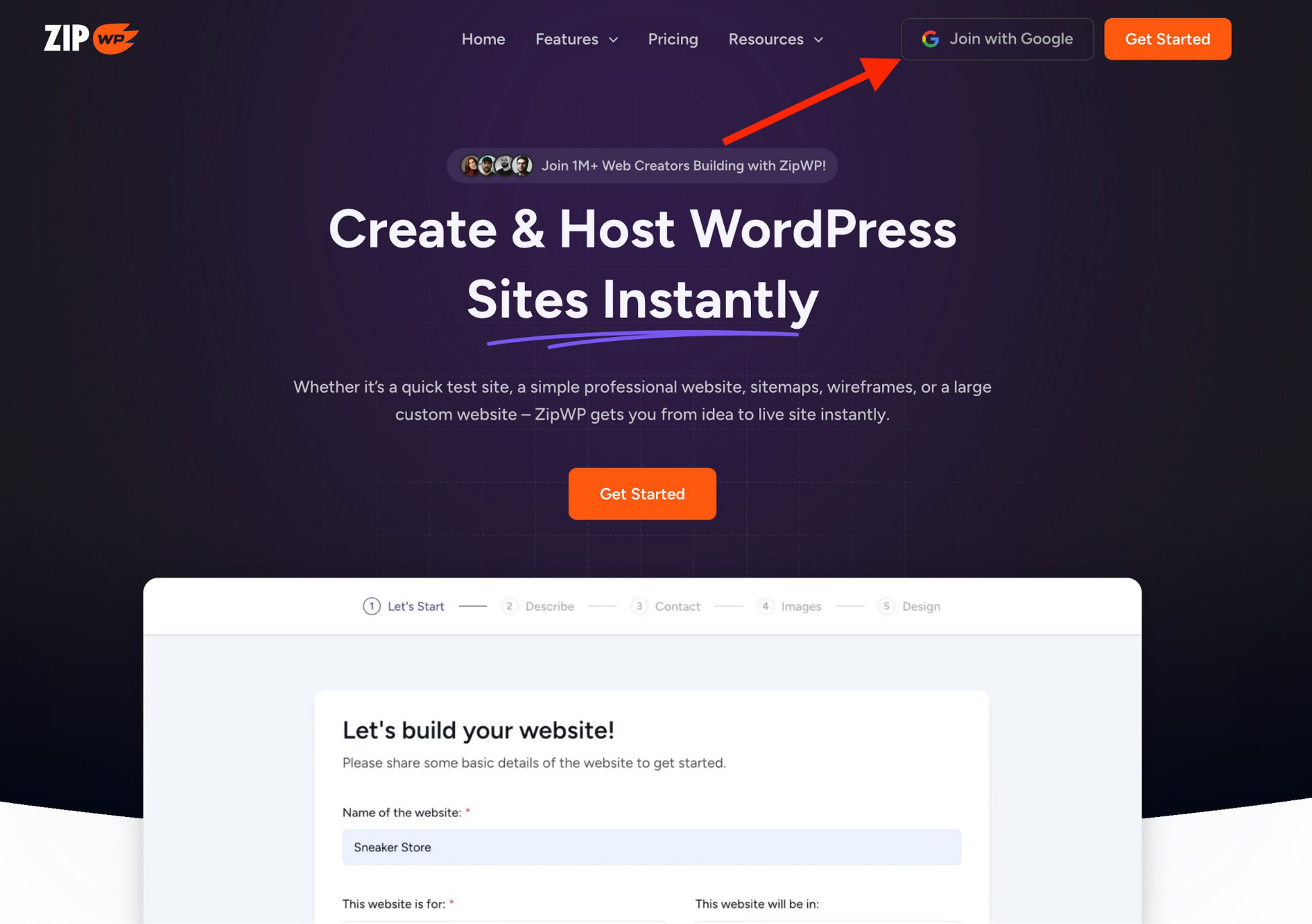sign up with zipwp for free