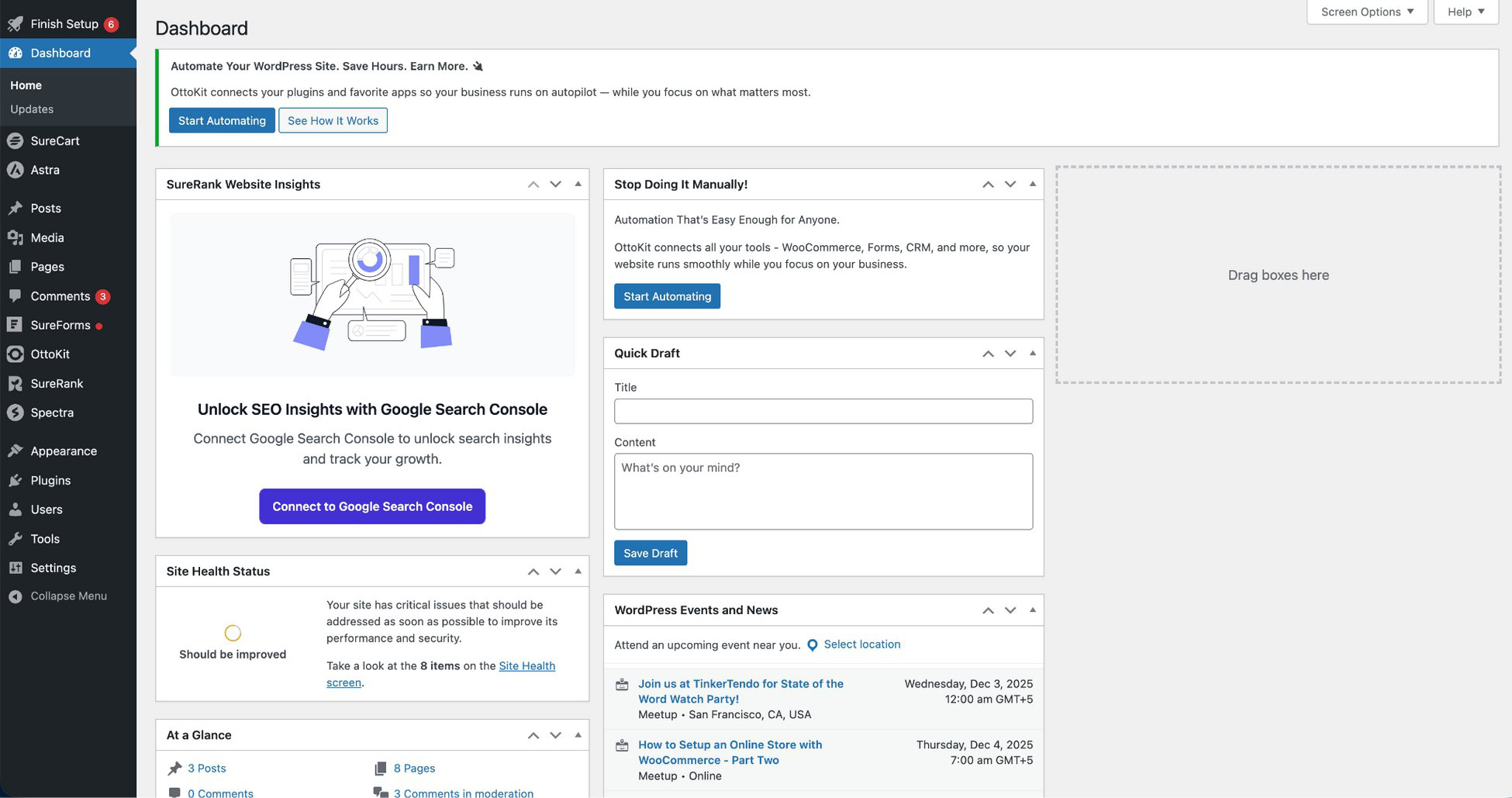 wordpress site dashboard